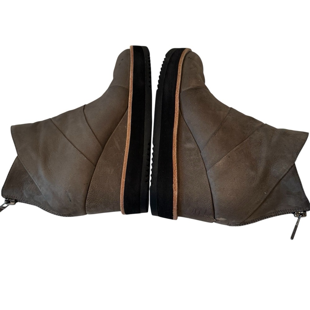 Eileen Fisher Clapton Gray‎ Graphite Nubuck Leather Wedge Bootie S1 Sz 5 - Picture 7 of 10